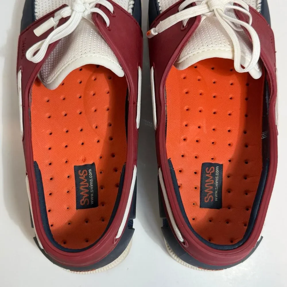 SWIMS Men's Size 9.5 Boat Loafers Laced Waterproof Washable Shoes Blue/White/Red